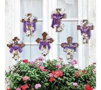 Cinrobiye 12Pcs Easter Planter Stakes Religious He is Risen Flower Pot Signs Christian Cross Stake Outdoor Lawn for Easter Party Patio Yard Outside Greetings Home Farmhouse Decor