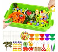 Cinrobiye 160 Pcs Summer Fruit Sensory Bin Fillers Twotti Frutti Sensory Bin Items Filler Fine Set with Tools Storage Box Pompoms Tropical Fruit for School Home Project Activities Sorting Counting