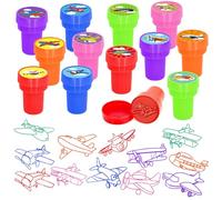 Cinrobiye 24 Pcs Airplane Stampers for Boys Girls, Aviation Party Supplies Favors, Classroom Rewards, Carnival Prizes, Goody Bag Pinata Fillers for Let’s Fly Travel Party