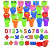 Cinrobiye 24 Pcs Math Stampers for Kids, Number Symbol Shape Stampers Party Favors for Classroom Rewards Math Birthday Party Supplies Educational Learning for Goodie Bags Carnival Prizes DIY Crafts
