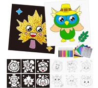 Cinrobiye 24 Set Fall Foil Art Craft Kits DIY Leaves Animals Painting Kits Art Paper Coloring Activity for Autumn Classroom Home Party Favors Thankgiving Birthday Goodie Bags Gifts Prizes (Fall)
