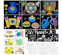 Cinrobiye 24 Set Hanukkah Foil Art Craft DIY Chanukah Painting Kit Art Paper Coloring Activity for Home School Classroom Art Project Party Favors Happy Hanukkah Birthday Goodie Bags Gifts Prizes
