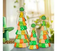 Cinrobiye 3 PCS St Patricks Day Table Decorations Shamrock Cone Tree Centerpiece Decor Lucky Irish Ribbon Tree Tiered Tray Table Decor for Farmhouse Indoor Home Fireplace Room Table Top Ornament