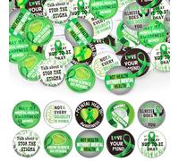 Cinrobiye 30 Pcs Mental Health Awareness Buttons Pins, Green Ribbon Metal Badges for Backpacks Hats Clothes, Mental Health Month Gifts for Kids Teens Adults, Party Favors Stocking Stuffers Bulk