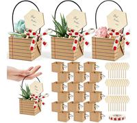 Cinrobiye 36 Pack Teacher Appreciation Succulent Gift Bags - Mini Planter Wrappers with Wooden Tags & Apple Ribbon for Back to School, Teacher Appreciation W lassroom Thank You Gifts (Brown)
