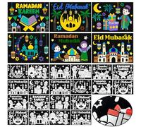 Cinrobiye 48 Pcs Eid Mubarak Velvet Coloring Posters Ramadan Mubarak Felt Pages to Color DIY Ramadan Kareem Craft Poster for Family Craft Classroom Assisted Living Festive Holiday Art&Craft Activity