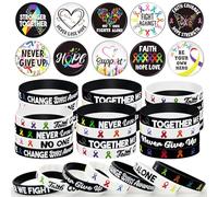 Cinrobiye 60 Pcs Cancer Prevention Awareness Accessories Bulk Include 30 Colorful Ribbon Silicone Bracelets and 30 Assorted Ribbon Round Badges Brooch PinBadges for Cancer Awareness and Prevention