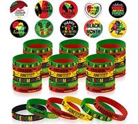 Cinrobiye 60 PCS Juneteenth day Party Favors ,30 Badges Pins Accessories and 30 Silicone Wristbands Stuff Supplies for Black History Month Freedom Day African American Juneteenth Day Decorations