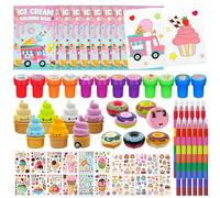 Cinrobiye 72 Pcs Ice Cream Party Favors Bulk, Candyland Donut Birthday Goodie Bag Fillers, Sweet Candy Party Coloring Books with Rainbow Crayons DIY Craft Kit for Summer Party Gift Exchange