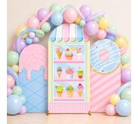 Cinrobiye 78PCS Ice Cream Party Arch Backdrop Cover Set, Pastel Spandex Arch Covers for 4FT 5FT 6FT Frames with Balloon Garland, Sweet One Birthday, Baby Shower, Candyland Dessert Party Decorations