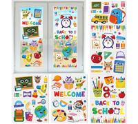 Cinrobiye 9 Sheets Back to School Window Clings Stickers, Reusable School Bus, Owl, Pencil, Book and Welcome Designs for Classroom, Windows, Bulletin Board, Home, and Back to School Party Decorations