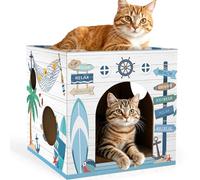 Cinrobiye Christmas Cardboard Cat House with Scratcher Pet Gingerbread Board Bed Cave Playhouse Hideaway Hideout Condo Decor Small Animals Scratch Box for Indoor Cats Kittens Rabbits Bunny (Blue1, 1)
