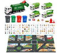 Cinrobiye Garbage Truck Recycling Activity Set with Trash Bins, Sorting Cards, City Map, Road Signs & Vehicles, Earth Day Supplies for Classroom Projects, Environmental Awareness Activities