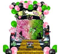 Cinrobiye Halloween Pink and Green Trunk or Treat Car Decorations Kit Witch and Princes Trunk or Treat Decorations with Backdrop Balloons Cutouts for Suv Car Archway Garage Door Party Decor Supplies