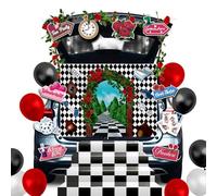 Cinrobiye Halloween Wonderland Trunk or Treat Car Decoration Kit Queen of Hearts Trunk or Treat Decorations with Backdrops for SUV Car Archway Haunted House Garage Door Party Decorations Supplies