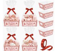Cinrobiye She's Ready to Pop Baby Shower Baskets Bulk 12 Pack DIY Empty Gift Basket Kit with Clear Wrap Bags and Ribbon Soda Theme Party Favors Decorations for Boy Girl Gender Reveal Birthday