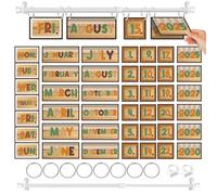 Cinrobiye Woodland Bulletin Board Flip Calendar Set with Adjustable Holder 56 Date Cards for Back to School Classroom Home Rustic Theme Chalkboard Wall Decoration Years 2025-2030