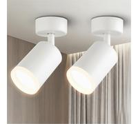 Cinsenten 2 Pack White Ceiling Spotlights - Adjustable GU10 Socket Wall/Ceiling Spot Lights Indoor, Industrial Matt White Wall Spotlights for Kitchen Bedroom Lounge Hallway No Bulbs (White)