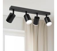 Cinsenten Ceiling Spotlights 4 Way,Black Adjustable Modern Track Light GU10 Base (Without Bulb),Spotlights Bar,Wall Lamp Spot Lights for Kitchen,Bedroom,Living Room (Matte Black with Rim)