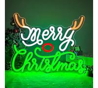 CinsYarn Merry Christmas Neon Sign Dimmable LED Rectangular Wall Mount 80 inches Green Acrylic Christmas Decoration Sign for Wall Decor Party Gift