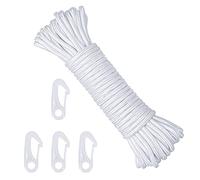 CINVEED 15 m Flag Rope Flagpole Rope with 4 Flagpole Clips Nylon Hoisting Rope White Replacement Rope Nylon Ropes Flags Accessories for Garden Home Rope Tent Outdoor Camping Washing Line Sky Curtain
