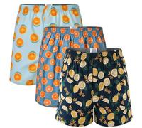 CINVIK Mens Boxer Shorts Funny Boxers Sleep Short Plaid Cotton Loose Woven Boxers for Men Small Medium Large, 3pcs-orange/Lemon, S