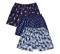 CINVIK Mens Boxer Shorts Funny Boxers Sleep Short Plaid Cotton Loose Woven Boxers for Men Small Medium Large, 3pcs-coconut Tree/Tropical Plants Leaves/Flamingo, M