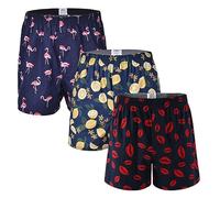 Cinvik Mens Boxer Shorts Funny Boxers Sleep Short Plaid Cotton Loose Woven Boxers for Men Small Medium Large, 3pcs-kisses/Lemon/Flamingo, L