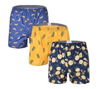 Cinvik Mens Boxers Cotton Shorts Fun Loose Boxer Lemon Fruit Prints Yellow Boxers for Men Sleeping Shorts Medium