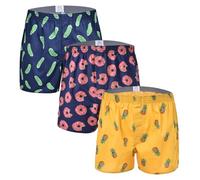 Cinvik Mens Boxers Men's Funny Woven Boxers Soft Cotton Short Pineapple Printed Boxer Short Inseam Comfortable Button Fly Pajama Shorts 3 Pack L