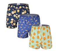 Cinvik Mens Boxers Pure Cotton Boxer Short Bright Funny Patterns with Printed Orange Woven Boxer Comfortable Pockies Shorts 3 Pack M