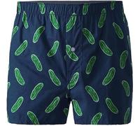 CINVIK Mens Woven Cotton Boxer Pajama Short Boxers FunnyPickle Printed Character Shorts, 1pcs-navy Blue Pickle, L