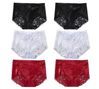 Cinvik Sexy High Waisted Underwear for Women Plus Size Briefs Breathable Lace Panties High Waisted Cheekster Granny Panties, 6pcs-black/Red/White, XL