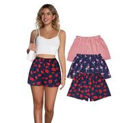 Cinvik Womens Pyjamas Funny Cute Brethable High Waisted Pyjamas Bottoms Soft All Cotton Shorts Sleepwear Ladies Flamingo Kisses Red Checked Print Short Pants 3 Pcaks For Women Medium