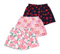 Cinvik Womens Pyjamas Funny Cute Brethable High Waisted Pyjamas Bottoms Soft Cotton Shorts Sleepwear Ladies Kisses Fruit Pink Flower Print Short Pants 3 Pcaks For Women X-Large