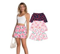 Cinvik Womens Pyjamas Funny Cute Brethable High Waisted Pyjamas Bottoms Soft Cotton Shorts Sleepwear Ladies Kisses Fruit Pink Flower Print Short Pants 3 Pcaks For Women Small