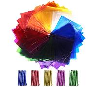 Cinvo 160 Pcs Colored Cellophane Wrap Cellophane Sheets with Twist Ties Cello Wraps Colorful Transparency Sheet for DIY Arts and Crafts, Treats Candy Wrapping Party Supplies (Clear, 7.5 x 7.5 Inch)