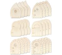 Cinvo 24 Pcs Wooden Fairy Door Craft Elf Door Unfinished Miniature Door Blank Wood Door Mini Fairy House Unpainted Doors for DIY Fairy Garden Home Decor Christmas Making (6 Styles B)