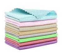 Cinvo 8Pcs Fish Scale Microfiber Rag Polishing Cleaning Cloth Lint Free Reusable Dish Towels Multi-Use Water Absorption Washcloths for Windows Cars Mirror Kitchen(5 Randorm Colors, 25x 25 cm)