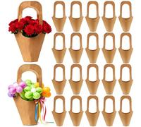Cinvo Floral Kraft Paper Flower Sleeves 20 Pack with Handles - Rustic Stem Bouquet Bags for Florists, Wedding Party Favors, Flower Bar, Flower Shop, Baby/Bridal Shower| 2.9" x 13.8"