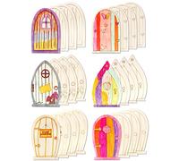 Cinvo Wooden Fairy Door 24 Pcs Craft Unfinished Miniature Door Blank Wood Door Elf Door Mini Fairy House Unpainted Doors for DIY Fairy Garden Home Decor Christmas Holiday (Styles B)