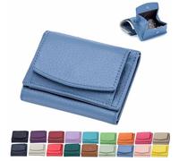 Cinvoma 2024 New Genuine Leather RFID Blocking Card Holder Organizer Pocket Mini Wallet, Premium Leather, Unisex Anti-Credit Card Fraud Folding Mini Wallet (Light Blue)