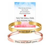 Cinvoma 2Pcs This Too Shall Pass Mantra Cuff Bracelet, Double-Sided Engraved Inspirational Bracelet for Men and Women, Adjustable Stainless Steel Bangle (Gold+Rose Gold)