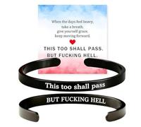Cinvoma 2Pcs This Too Shall Pass Mantra Cuff Bracelet, Double-Sided Engraved Inspirational Bracelet for Men and Women, Adjustable Stainless Steel Bangle (2pcs Black)
