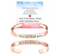 Cinvoma 2Pcs This Too Shall Pass Mantra Cuff Bracelet, Double-Sided Engraved Inspirational Bracelet for Men and Women, Adjustable Stainless Steel Bangle (2pcs Rose Gold)
