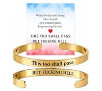 Cinvoma 2Pcs This Too Shall Pass Mantra Cuff Bracelet, Double-Sided Engraved Inspirational Bracelet for Men and Women, Adjustable Stainless Steel Bangle (2pcs Gold)