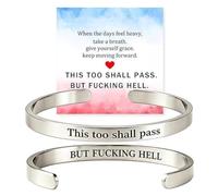 Cinvoma 2Pcs This Too Shall Pass Mantra Cuff Bracelet, Double-Sided Engraved Inspirational Bracelet for Men and Women, Adjustable Stainless Steel Bangle (2pcs Silver)
