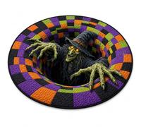 Cinvoma 3D Halloween Rug, Optical Illusion Round Rug with Ghost, Skeleton and Pumpkin Pattern, Soft Non-Slip Decorative Mat for Living Room and Bedroom (#E,100cm/40in)