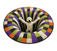 Cinvoma 3D Halloween Rug, Optical Illusion Round Rug with Ghost, Skeleton and Pumpkin Pattern, Soft Non-Slip Decorative Mat for Living Room and Bedroom (#B,100cm/40in)