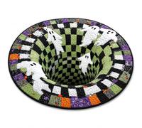 Cinvoma 3D Halloween Rug, Optical Illusion Round Rug with Ghost, Skeleton and Pumpkin Pattern, Soft Non-Slip Decorative Mat for Living Room and Bedroom (#A,60cm/24 in)